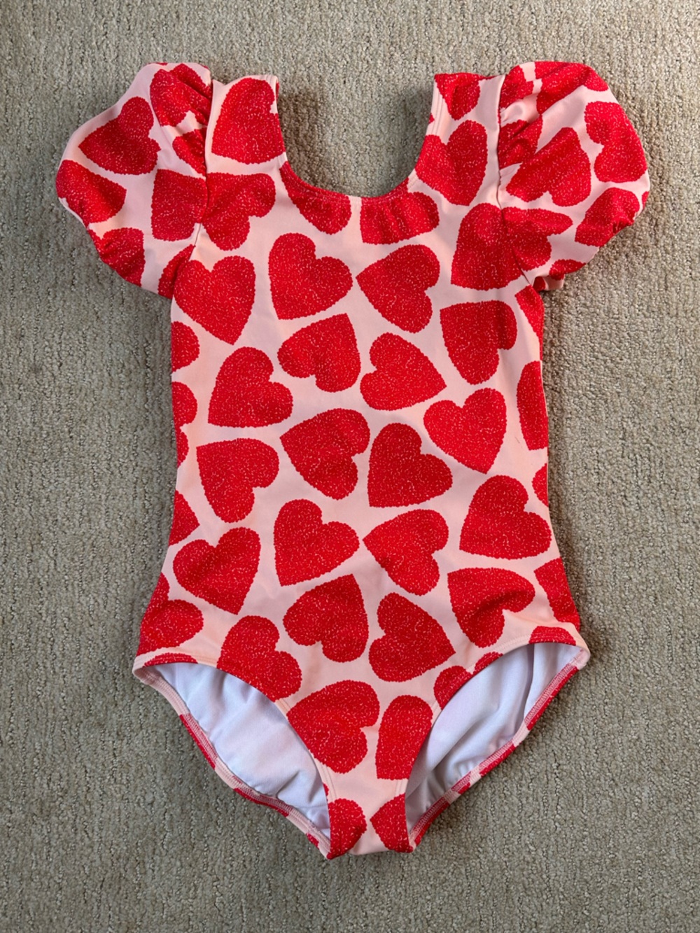 Mini Boden Pink One-Piece Swimsuit with Red Heart Print 11/12